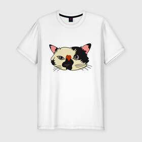 Мужская футболка хлопок Slim с принтом Милая мордочка сердитого кота в Екатеринбурге, 92% хлопок, 8% лайкра | приталенный силуэт, круглый вырез ворота, длина до линии бедра, короткий рукав | art | cat | cat face | cats | cute | grumpy | home | kawaii | kitten | kitty | pussycat | арт | кавайи | котейка | котёнок | котик | котяра | кошечка | кошка | лицо | милота | моська | рисунок | смешные животные | сны | сон | устав