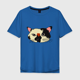 Мужская футболка хлопок Oversize с принтом Милая мордочка сердитого кота в Екатеринбурге, 100% хлопок | свободный крой, круглый ворот, “спинка” длиннее передней части | art | cat | cat face | cats | cute | grumpy | home | kawaii | kitten | kitty | pussycat | арт | кавайи | котейка | котёнок | котик | котяра | кошечка | кошка | лицо | милота | моська | рисунок | смешные животные | сны | сон | устав