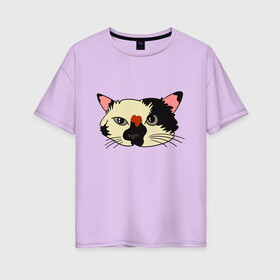 Женская футболка хлопок Oversize с принтом Милая мордочка сердитого кота в Екатеринбурге, 100% хлопок | свободный крой, круглый ворот, спущенный рукав, длина до линии бедер
 | art | cat | cat face | cats | cute | grumpy | home | kawaii | kitten | kitty | pussycat | арт | кавайи | котейка | котёнок | котик | котяра | кошечка | кошка | лицо | милота | моська | рисунок | смешные животные | сны | сон | устав