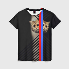 Женская футболка 3D с принтом Кот в Екатеринбурге, 100% полиэфир ( синтетическое хлопкоподобное полотно) | прямой крой, круглый вырез горловины, длина до линии бедер | большие глаза | котик | милый | усатый