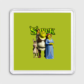 Магнит 55*55 с принтом Шрек Shrek в Екатеринбурге, Пластик | Размер: 65*65 мм; Размер печати: 55*55 мм | cartoon | fiona | shrek | болото | детям | комедия | кот в сапогах | мультик | огр | осел | персонажи мультфильмов | тролль | фиона | шрек