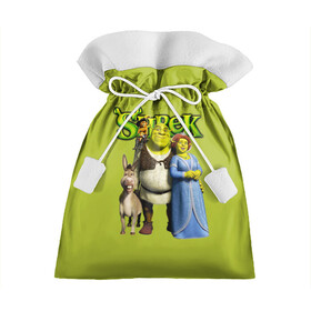Подарочный 3D мешок с принтом Шрек Shrek в Екатеринбурге, 100% полиэстер | Размер: 29*39 см | cartoon | fiona | shrek | болото | детям | комедия | кот в сапогах | мультик | огр | осел | персонажи мультфильмов | тролль | фиона | шрек