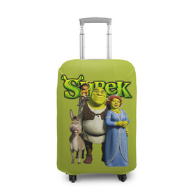 Чехол для чемодана 3D с принтом Шрек Shrek в Екатеринбурге, 86% полиэфир, 14% спандекс | двустороннее нанесение принта, прорези для ручек и колес | cartoon | fiona | shrek | болото | детям | комедия | кот в сапогах | мультик | огр | осел | персонажи мультфильмов | тролль | фиона | шрек