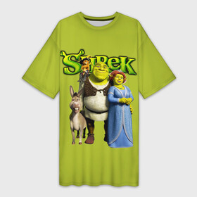 Платье-футболка 3D с принтом Шрек Shrek в Екатеринбурге,  |  | cartoon | fiona | shrek | болото | детям | комедия | кот в сапогах | мультик | огр | осел | персонажи мультфильмов | тролль | фиона | шрек