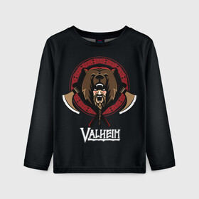 Детский лонгслив 3D с принтом Valheim Viking Bear в Екатеринбурге, 100% полиэстер | длинные рукава, круглый вырез горловины, полуприлегающий силуэт
 | Тематика изображения на принте: fantasy | mmo | valheim | valve | валхейм | вальхейм | викинги | выживалка | игра | королевская битва | ммо | ролевая игра | фэнтази