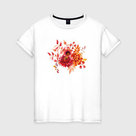 Женская футболка хлопок с принтом Сказочный Букет в Екатеринбурге, 100% хлопок | прямой крой, круглый вырез горловины, длина до линии бедер, слегка спущенное плечо | букет | листья | растение | рисунок | сказочный букет | цветы