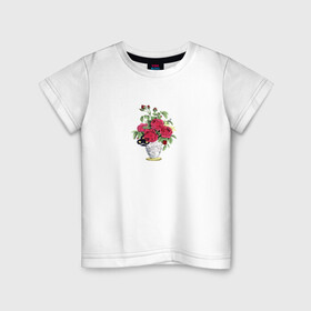 Детская футболка хлопок с принтом Розы в вазе в Екатеринбурге, 100% хлопок | круглый вырез горловины, полуприлегающий силуэт, длина до линии бедер | Тематика изображения на принте: ваза | растение | рисунок | розы | розы в вазе | цветы