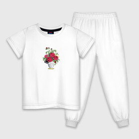 Детская пижама хлопок с принтом Розы в вазе в Екатеринбурге, 100% хлопок |  брюки и футболка прямого кроя, без карманов, на брюках мягкая резинка на поясе и по низу штанин
 | Тематика изображения на принте: ваза | растение | рисунок | розы | розы в вазе | цветы