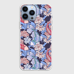 Чехол для iPhone 13 Pro Max с принтом Карпы КОИ и цветки Лотоса в Екатеринбурге,  |  | flowers | japan | japan koi | japanese | koi fish | lotus | pattern | большие глаза | декоративные рыбки | животные | карп | карпы | паттерн | разноцветные рыбки | рыбки | сазан | сазаны | символ жизни | узор из рыб | цветы