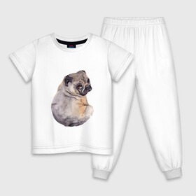 Детская пижама хлопок с принтом Мопс в Екатеринбурге, 100% хлопок |  брюки и футболка прямого кроя, без карманов, на брюках мягкая резинка на поясе и по низу штанин
 | животные | мопс | питомцы | собака | собаки