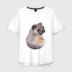 Мужская футболка хлопок Oversize с принтом Мопс в Екатеринбурге, 100% хлопок | свободный крой, круглый ворот, “спинка” длиннее передней части | животные | мопс | питомцы | собака | собаки