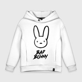 Детское худи Oversize хлопок с принтом Bad Bunny лого в Екатеринбурге, френч-терри — 70% хлопок, 30% полиэстер. Мягкий теплый начес внутри —100% хлопок | боковые карманы, эластичные манжеты и нижняя кромка, капюшон на магнитной кнопке | bad bunny | benito antonio martnez ocasio | hip hop | latin trap | logo | music | rap | rnb | singer | star | бенито антонио мартинес окасио | звезда | латинский трэп | логотип | музыка | певец | рнб | рэп | хип хоп
