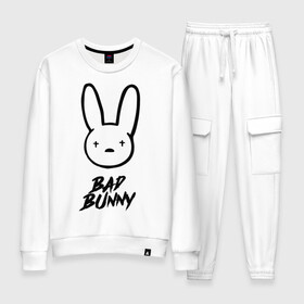 Женский костюм хлопок с принтом Bad Bunny лого в Екатеринбурге, 100% хлопок | на свитшоте круглая горловина, мягкая резинка по низу. Брюки заужены к низу, на них два вида карманов: два 