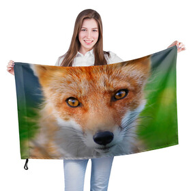 Флаг 3D с принтом Крупно мордочка лисы в Екатеринбурге, 100% полиэстер | плотность ткани — 95 г/м2, размер — 67 х 109 см. Принт наносится с одной стороны | fox | foxy | животное | звери | лиса | лисенок | лисичка | милая | рыжая | фокс