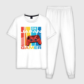 Мужская пижама хлопок с принтом JAPAN GAMER | ГЕЙМЕР в Екатеринбурге, 100% хлопок | брюки и футболка прямого кроя, без карманов, на брюках мягкая резинка на поясе и по низу штанин
 | game | gamer | играть | игрок | игроку | игрушка | игры | консоль | приставка