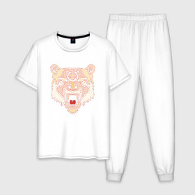 Мужская пижама хлопок с принтом Морда медведя в Екатеринбурге, 100% хлопок | брюки и футболка прямого кроя, без карманов, на брюках мягкая резинка на поясе и по низу штанин
 | Тематика изображения на принте: bear | голова | голова медведя | зверь | медведь | мишка