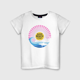 Детская футболка хлопок с принтом Bondi Beach Sydney в Екатеринбурге, 100% хлопок | круглый вырез горловины, полуприлегающий силуэт, длина до линии бедер | bondi | sydney | акула | восход | закат | море | отдых | пляж | рассвет | сидней | турист