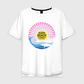 Мужская футболка хлопок Oversize с принтом Bondi Beach Sydney в Екатеринбурге, 100% хлопок | свободный крой, круглый ворот, “спинка” длиннее передней части | bondi | sydney | акула | восход | закат | море | отдых | пляж | рассвет | сидней | турист