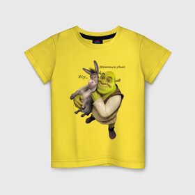 Детская футболка хлопок с принтом Shrek-Donkey в Екатеринбурге, 100% хлопок | круглый вырез горловины, полуприлегающий силуэт, длина до линии бедер | dreamworks | shrek | арт | лого | мультфильм | постер | шрек