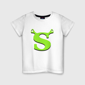 Детская футболка хлопок с принтом Shrek Logo (+спина) (Z) в Екатеринбурге, 100% хлопок | круглый вырез горловины, полуприлегающий силуэт, длина до линии бедер | dreamworks | shrek | зелёный огр | мульт | мультфильм | приключения