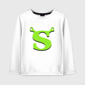 Детский лонгслив хлопок с принтом Shrek Logo (+спина) (Z) в Екатеринбурге, 100% хлопок | круглый вырез горловины, полуприлегающий силуэт, длина до линии бедер | dreamworks | shrek | зелёный огр | мульт | мультфильм | приключения