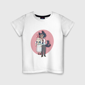 Детская футболка хлопок с принтом Бистарс - любовь в Екатеринбурге, 100% хлопок | круглый вырез горловины, полуприлегающий силуэт, длина до линии бедер | anime | beastars | аниме | анимэ | биастарс | бистар | большой серый волк | легоси | хару