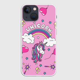 Чехол для iPhone 13 mini с принтом Единорог Радужный в Екатеринбурге,  |  | unicorn | девочке | девчачья | детская | детство | единороги | звездочки | корона | милая | мороженое | пончики | радуга | сладости