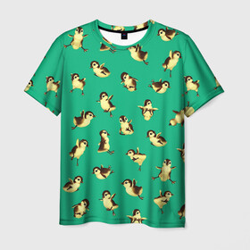 Мужская футболка 3D с принтом Цыплята в Екатеринбурге, 100% полиэфир | прямой крой, круглый вырез горловины, длина до линии бедер | воробьи | гуси | гусь | птенец | птицы | цыпа | цыплёнок | цыплята