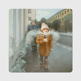 Магнит виниловый Квадрат с принтом Паровоз3D в Екатеринбурге, полимерный материал с магнитным слоем | размер 9*9 см, закругленные углы | Тематика изображения на принте: вэйп | девочка | дед | дом | екатеринбург | екб | зима | небо | пар | улица