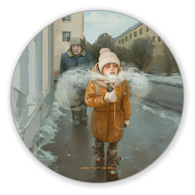 Коврик для мышки круглый с принтом Паровоз3D в Екатеринбурге, резина и полиэстер | круглая форма, изображение наносится на всю лицевую часть | вэйп | девочка | дед | дом | екатеринбург | екб | зима | небо | пар | улица