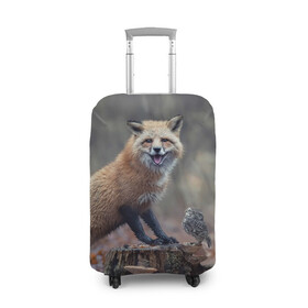 Чехол для чемодана 3D с принтом Лисица и птичка в Екатеринбурге, 86% полиэфир, 14% спандекс | двустороннее нанесение принта, прорези для ручек и колес | fox | foxy | животное | звери | лиса | лисенок | лисичка | милая | рыжая | фокс