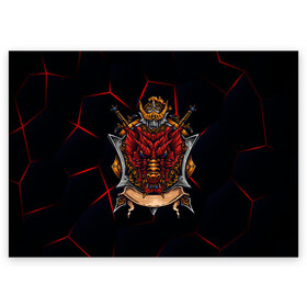 Поздравительная открытка с принтом Красный китайский дракон в Екатеринбурге, 100% бумага | плотность бумаги 280 г/м2, матовая, на обратной стороне линовка и место для марки
 | викинг | дракон | китай | китайский дракон | красный дракон | мифология | рыцарь | шлеп