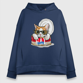 Женское худи Oversize хлопок с принтом Кот в консервной банке в Екатеринбурге, френч-терри — 70% хлопок, 30% полиэстер. Мягкий теплый начес внутри —100% хлопок | боковые карманы, эластичные манжеты и нижняя кромка, капюшон на магнитной кнопке | can | cat | cats | cute | funny | kitten | kitty | meow | open | pet | в консервной банке | консервная банка | консервы | кот | котик | коты | кошка | кошки