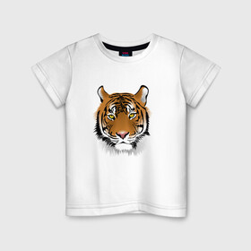 Детская футболка хлопок с принтом Тигр в Екатеринбурге, 100% хлопок | круглый вырез горловины, полуприлегающий силуэт, длина до линии бедер | animal | cheetah | forest animal | hunter | tiger | wild animal | гепард | дикое животное | животное | лесное животное | охотник | тигр