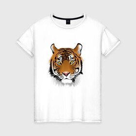 Женская футболка хлопок с принтом Тигр в Екатеринбурге, 100% хлопок | прямой крой, круглый вырез горловины, длина до линии бедер, слегка спущенное плечо | animal | cheetah | forest animal | hunter | tiger | wild animal | гепард | дикое животное | животное | лесное животное | охотник | тигр