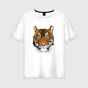 Женская футболка хлопок Oversize с принтом Тигр в Екатеринбурге, 100% хлопок | свободный крой, круглый ворот, спущенный рукав, длина до линии бедер
 | animal | cheetah | forest animal | hunter | tiger | wild animal | гепард | дикое животное | животное | лесное животное | охотник | тигр