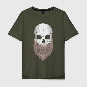 Мужская футболка хлопок Oversize с принтом Череп с бородой Bearded Skull в Екатеринбурге, 100% хлопок | свободный крой, круглый ворот, “спинка” длиннее передней части | Тематика изображения на принте: 100 эко | beard | big daddy | boomer | fashion man | hipster | hipster merch | old school | real man | vintage | wild beast | борода | борода всему глава | бородач | бумер | винтаж | хипстер | хипстер мерч | хипстерская борода | хипстерский