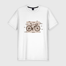 Мужская футболка хлопок Slim с принтом Схема Анатомия Велосипеда в Екатеринбурге, 92% хлопок, 8% лайкра | приталенный силуэт, круглый вырез ворота, длина до линии бедра, короткий рукав | anatomy | bicycle | bike | mountain bike | scheme | байк | бикукле | велик | горный велосипед | инженерная схема | как устроен велосипед | состав | строение | устройство велосипеда | чертёж | чертежи
