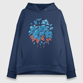Женское худи Oversize хлопок с принтом Букет голубых лилий в Екатеринбурге, френч-терри — 70% хлопок, 30% полиэстер. Мягкий теплый начес внутри —100% хлопок | боковые карманы, эластичные манжеты и нижняя кромка, капюшон на магнитной кнопке | art | blue lilly | botanica | botanical | bouquet of flowers | floral | garden | gardening | lilly | арт | ботаника | букет цветов | букеты | гигантские цветы | домашние цветы | лилии | лилия | рисунок цветов | садовод | садоводство