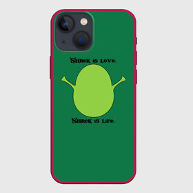 Чехол для iPhone 13 mini с принтом Shrek is love, Shrek is life в Екатеринбурге,  |  | Тематика изображения на принте: donkey | fiona | gonna | is | life | love | me | once | roll | shrek | somebody | the | told | world | артур | в | гарольд | дракон | жизнь | кот | лорд | любовь | мем | мерлин | огр | осел | пиноккио | пряник | сапогах | фаркуад | фиона | чарм