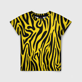 Детская футболка 3D с принтом Тигровые полоски в Екатеринбурге, 100% гипоаллергенный полиэфир | прямой крой, круглый вырез горловины, длина до линии бедер, чуть спущенное плечо, ткань немного тянется | абстракция | зоопринт | орнамент | полоски | полосы | пчелиный | тигровый