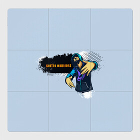 Магнитный плакат 3Х3 с принтом Опасный гетто в Екатеринбурге, Полимерный материал с магнитным слоем | 9 деталей размером 9*9 см | Тематика изображения на принте: бандит | гетто | надпись | опасность | парень | решетка. сетка | рэпер