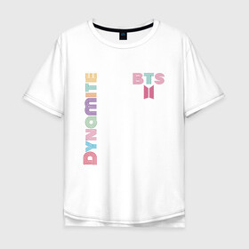 Мужская футболка хлопок Oversize с принтом Dynamite BTS БТС логотип в Екатеринбурге, 100% хлопок | свободный крой, круглый ворот, “спинка” длиннее передней части | bangtan | bts | dynamite | бангтан | белая | бтс | логотип | черная