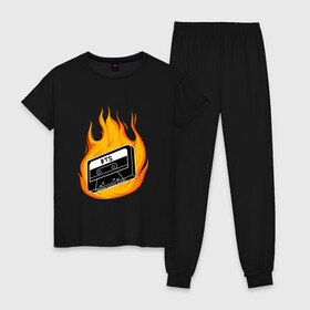 Женская пижама хлопок с принтом BTS FIRE БТС ОГОНЬ в Екатеринбурге, 100% хлопок | брюки и футболка прямого кроя, без карманов, на брюках мягкая резинка на поясе и по низу штанин | army | bangtan boys | bt21 | bts | bts stickers | chimmy | cooky | k pop | koya | mang | monster | rap monster | rapmon | rj | rm | shooky | tata | van | бтс | ви | джей хоуп | джонгук | кейпоп | реп монстр | стикеры bts | сюга | чимин | чин