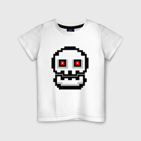 Детская футболка хлопок с принтом Skull | Geometry Dash в Екатеринбурге, 100% хлопок | круглый вырез горловины, полуприлегающий силуэт, длина до линии бедер | 2d | dash | demon | demons | devil | game | games | geometry | pixel | pixels | skull | геометрия | демон | дьявол | игра | пикслели | платформер | череп