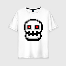 Женская футболка хлопок Oversize с принтом Skull | Geometry Dash в Екатеринбурге, 100% хлопок | свободный крой, круглый ворот, спущенный рукав, длина до линии бедер
 | 2d | dash | demon | demons | devil | game | games | geometry | pixel | pixels | skull | геометрия | демон | дьявол | игра | пикслели | платформер | череп