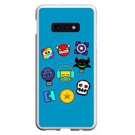 Чехол для Samsung S10E с принтом Geometry Dash Icons в Екатеринбурге, Силикон | Область печати: задняя сторона чехла, без боковых панелей | 2d | dash | demon | demons | devil | game | games | geometry | pixel | pixels | skull | smile | геометрия | демон | дьявол | игра | пикслели | платформер | смайл | смайлик | улыбка | череп