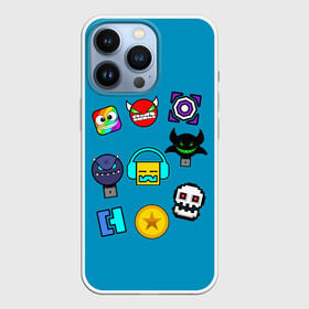 Чехол для iPhone 13 Pro с принтом Geometry Dash Icons в Екатеринбурге,  |  | Тематика изображения на принте: 2d | dash | demon | demons | devil | game | games | geometry | pixel | pixels | skull | smile | геометрия | демон | дьявол | игра | пикслели | платформер | смайл | смайлик | улыбка | череп