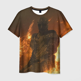 Мужская футболка 3D с принтом MORTAL SHELL WARRIOR в Екатеринбурге, 100% полиэфир | прямой крой, круглый вырез горловины, длина до линии бедер | mortal | mortalshell | shell | меч | мортал | морталшэл | огонь | рыцарь