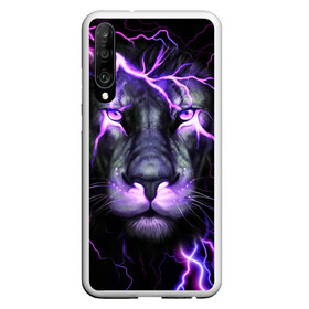 Чехол для Honor P30 с принтом НЕОНОВЫЙ ЛЕВ  NEON LION в Екатеринбурге, Силикон | Область печати: задняя сторона чехла, без боковых панелей | lion | neon | голова | гроза | дикая кошка | животные | кот | кошка | лев | молния | неон | тигр | хищник